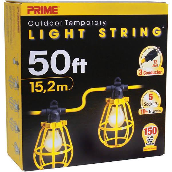 50-Feet 5-Bulb 12/3 SJTW Outdoor Temporary Light String, Yellow